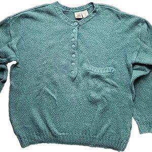 VTG Original Red Camel Women's Green Knit Sweater Henley Pullover
